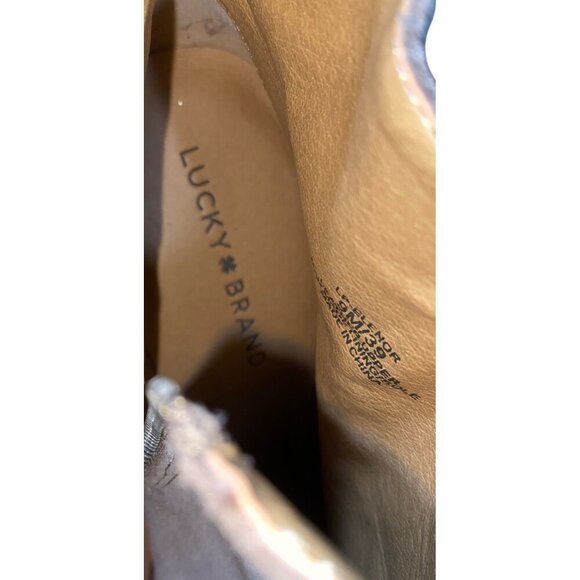 Lucky Brand Eleanor Taupe Suede leather Ankle Boots Embroidered Detail Stacked 9 - Picture 13 of 13